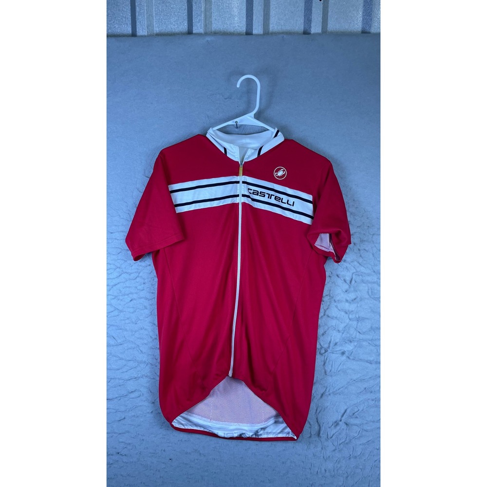 Castelli Cycling Jersey Mens Medium Red Excellent Short Sleeve Full Zip Logo